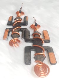 Image 3 of Nteasee, West African symbols, Orange and black, Black Culture, Wired custom dangling earrings