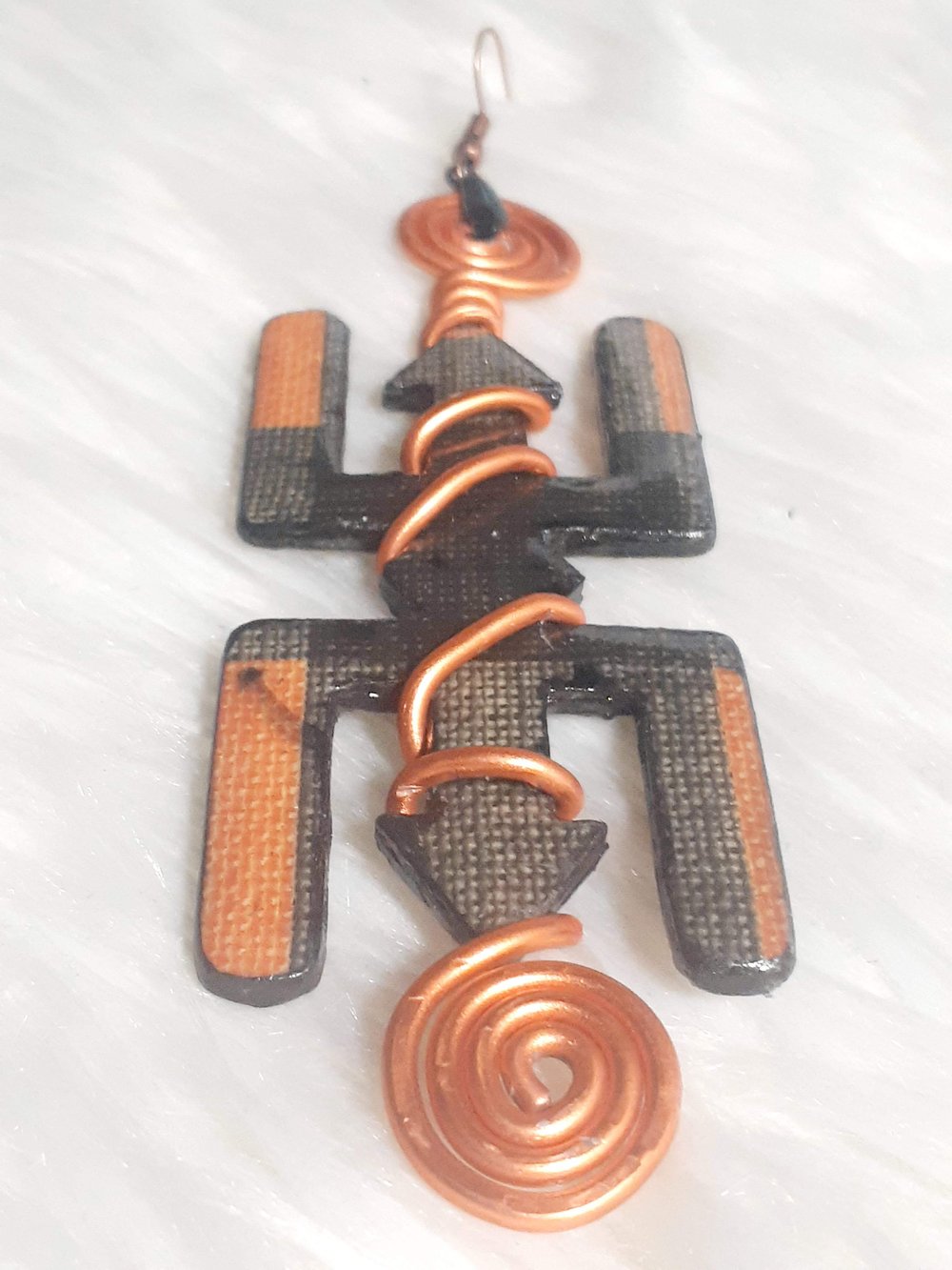 Image of Nteasee, West African symbols, Orange and black, Black Culture, Wired custom dangling earrings