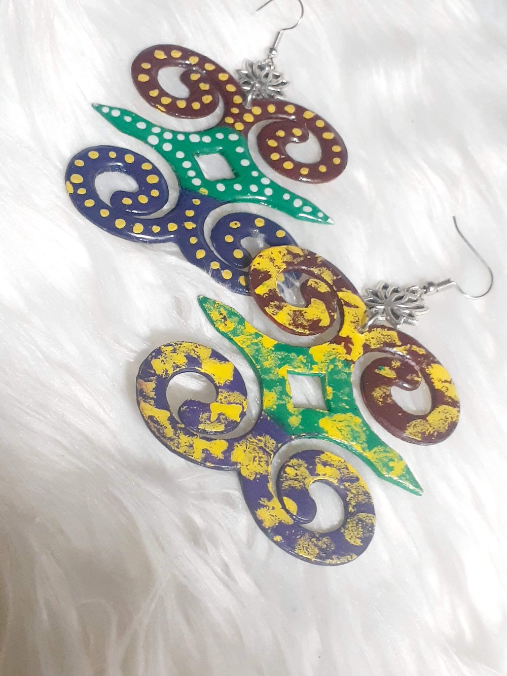 Image of Kasahorow, Ghana symbol, Lotus Flower Charm, Afrocentric jewelry, Dangling, handmade earrings