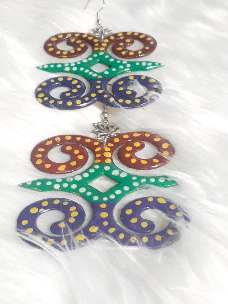 Image of Kasahorow, Ghana symbol, Lotus Flower Charm, Afrocentric jewelry, Dangling, handmade earrings