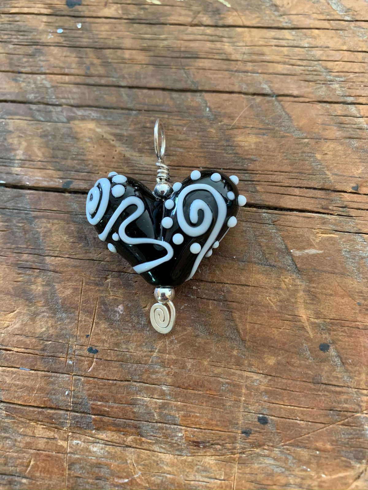 Image of Black and White Squiggle Heart Pendant