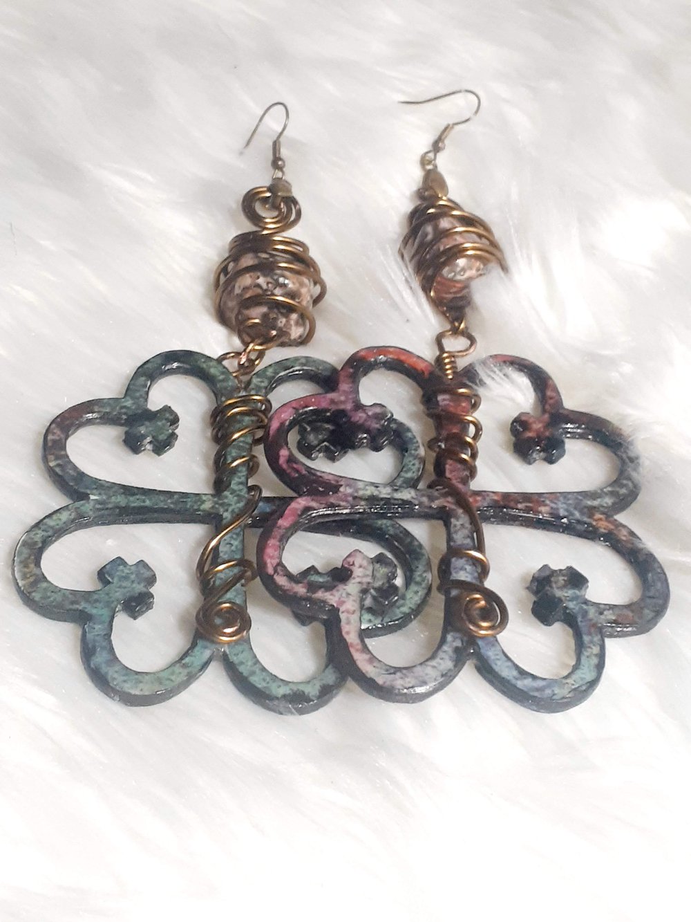 Image of Nyame Dua, Black Culture Jewelry, Chakra's, Leopard Skin Jasper crystal stone earrings