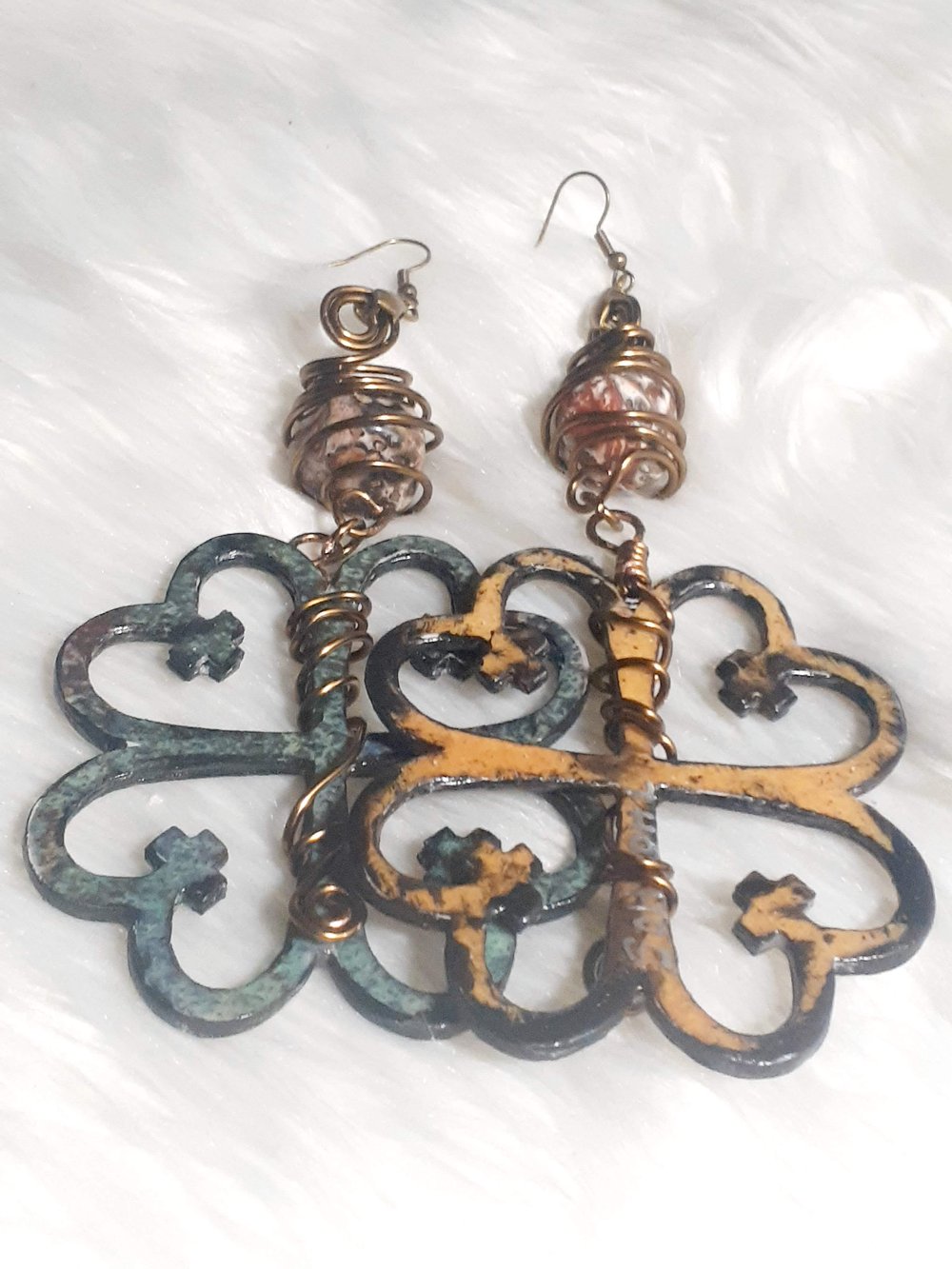 Image of Nyame Dua, Black Culture Jewelry, Chakra's, Leopard Skin Jasper crystal stone earrings