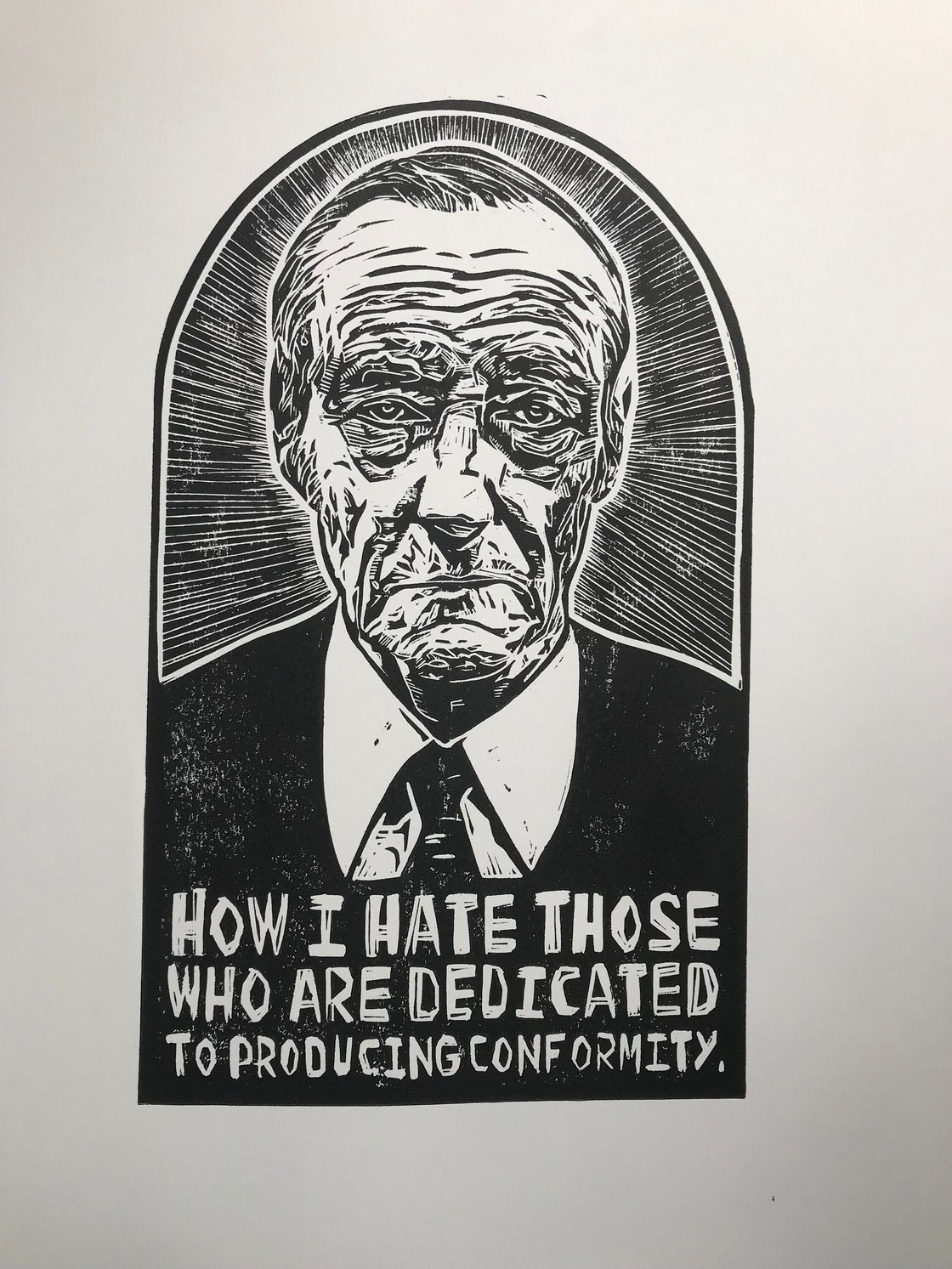Image of William Burroughs. Beat Writer. Handmade. Original A3. linocut print. Limited and Signed. Art.