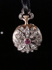 Image 2 of VICTORIAN FRENCH 18CT SILVER OLD CUT DIAMOND RUBY POCKET WATCH PENDANT