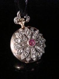 Image 1 of VICTORIAN FRENCH 18CT SILVER OLD CUT DIAMOND RUBY POCKET WATCH PENDANT