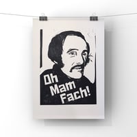 Image 1 of Dewi Pws. Grand Slam. Oh Mam Fach!  Hand Made. Original A4 linocut print. Limited and Signed. Art.