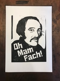 Image 4 of Dewi Pws. Grand Slam. Oh Mam Fach!  Hand Made. Original A4 linocut print. Limited and Signed. Art.