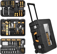 DEKOPRO 258 Piece Tool Kit with Rolling Tool Box Socket Wrench Hand Tool Set Mechanic Case Trolley 