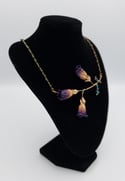 Dark Purple REAL Deadly Nightshade 3 Blossom Sprig Necklace w/ Gold Vermeil and Black Spinel Chain