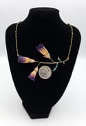 Dark Purple REAL Deadly Nightshade 3 Blossom Sprig Necklace w/ Gold Vermeil and Black Spinel Chain