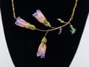 Glittering Purple REAL Deadly Nightshade 3 Blossom Sprig Necklace w/ Gold Vermeil Chain and Citrine 