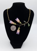 Glittering Purple REAL Deadly Nightshade 3 Blossom Sprig Necklace w/ Gold Vermeil Chain and Citrine 