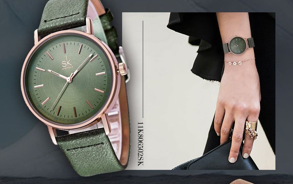 Image of women's quartz watch green