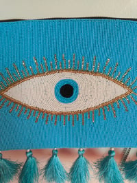 Image 4 of TURQUOISE all seeing evil eye beaded bag and headband