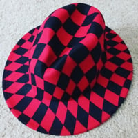 Image 1 of Red & Black Checkered Fedora Hat