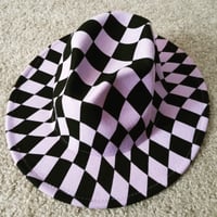 Image 1 of Lavender & Black Checkered Fedora Hat