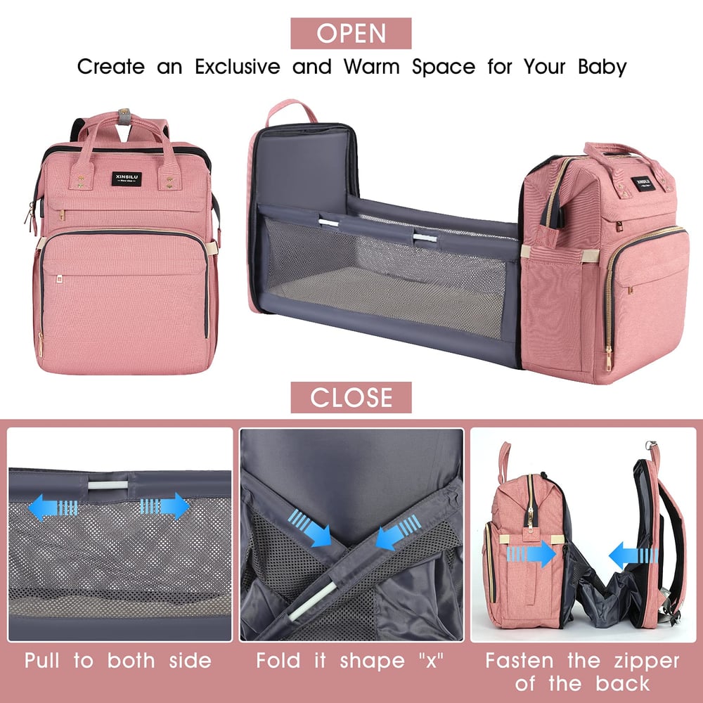 Image of Pink Crib Baby Backpack and Diaper Bag