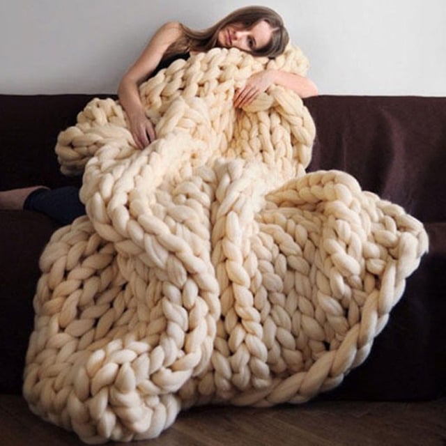 Image of Chunky Chenille Knitted Blanket