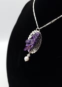 REAL Dark Purple Wolfsbane Sterling Silver Filigree Pendant w/ Swarovski Crystal Pearl Accent