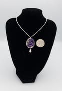 REAL Dark Purple Wolfsbane Sterling Silver Filigree Pendant w/ Swarovski Crystal Pearl Accent