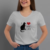 Image 2 of T-Shirt Donna V - I love my cat (Im022)