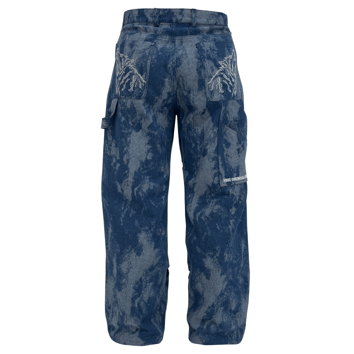 Image of WOLF EMBROIDERY CUT OUT JEANS DEEP BLUE