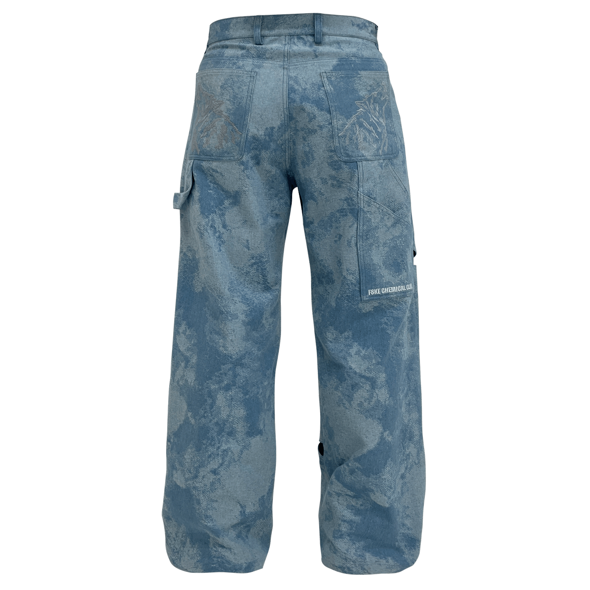 Image of WOLF EMBROIDERY CUT OUT JEANS LIGHT BLUE