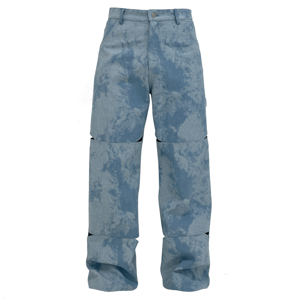 Image of WOLF EMBROIDERY CUT OUT JEANS LIGHT BLUE