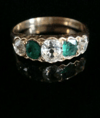 VICTORIAN 18CT YELLOW GOLD NATURAL EMERALD & OLD CUT DIAMOND 5 STONE BOAT RING