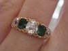 VICTORIAN 18CT YELLOW GOLD NATURAL EMERALD & OLD CUT DIAMOND 5 STONE BOAT RING