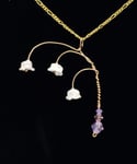 REAL Preserved Lily of the Valley Sprig Pendant w/ Swarovski Crystal Accent and Gold Vermeil Chain
