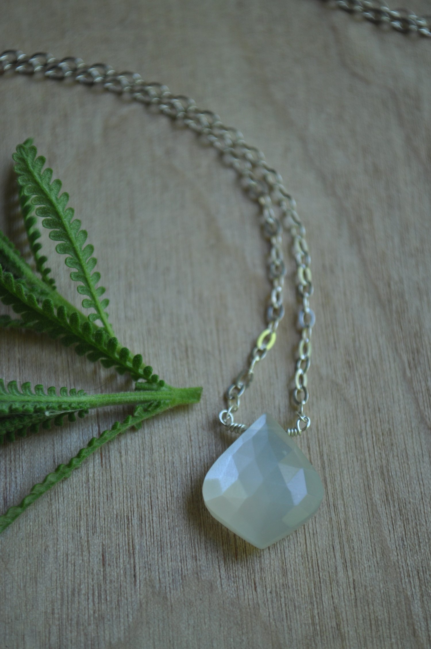 Image of White Moonstone Rounded Teardrop Necklace on Sterling Silver