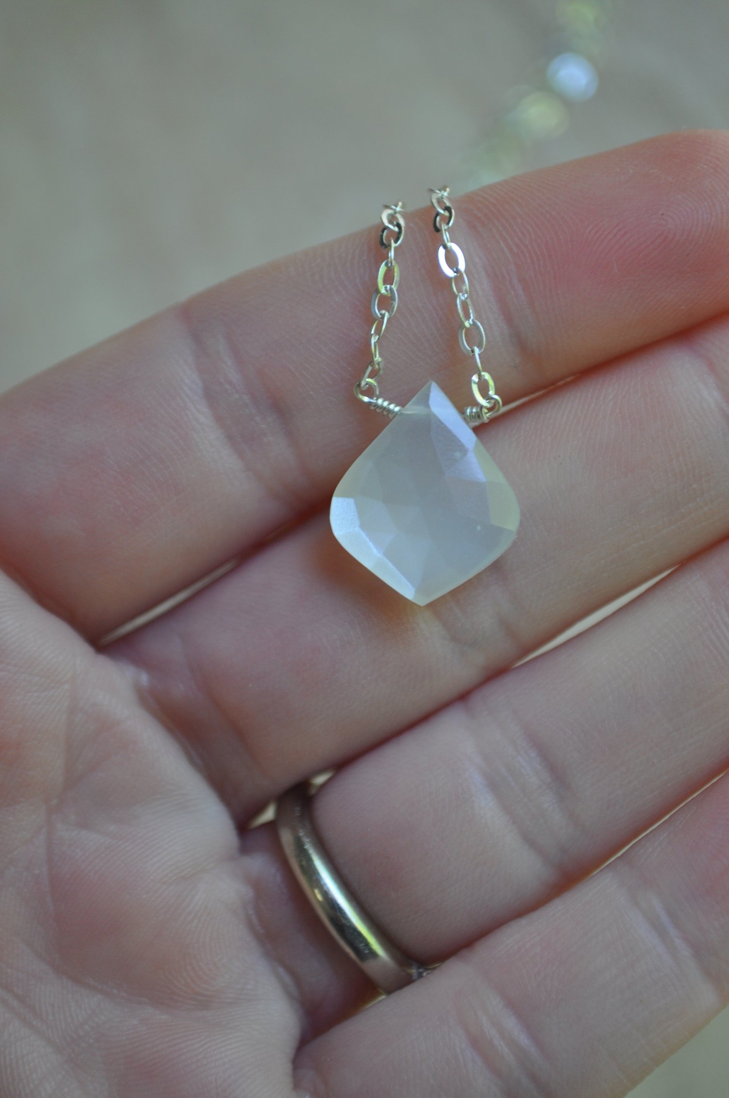Image of White Moonstone Rounded Teardrop Necklace on Sterling Silver