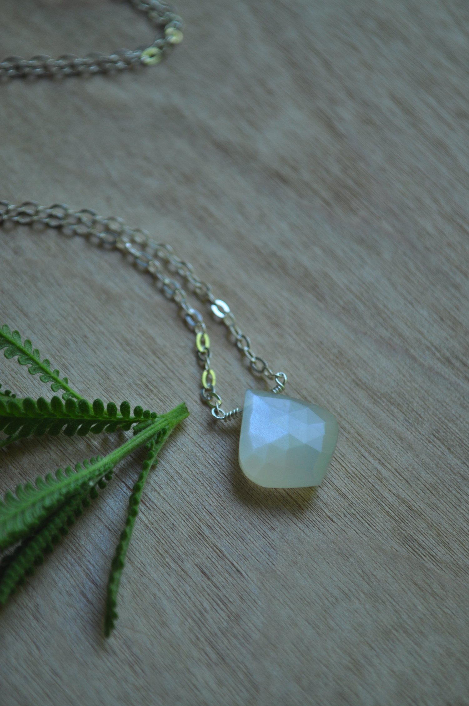 Image of White Moonstone Rounded Teardrop Necklace on Sterling Silver