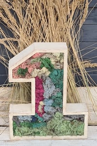 Image 3 of Wooden number ONE*1 rustic *H-53cm *natural cornflower moss