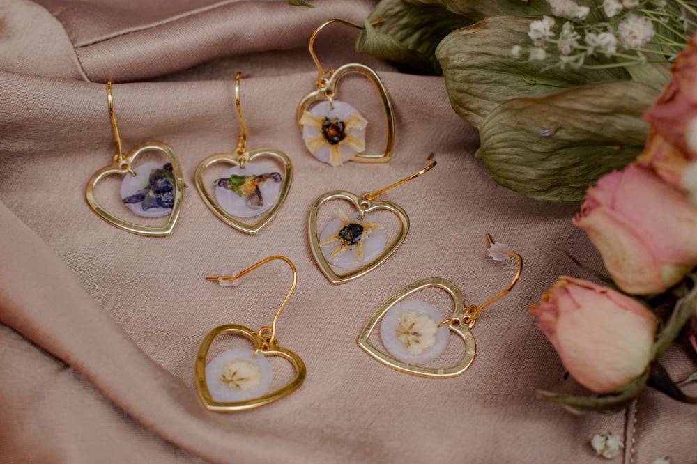 Image of Gold Heart Flower Earrings