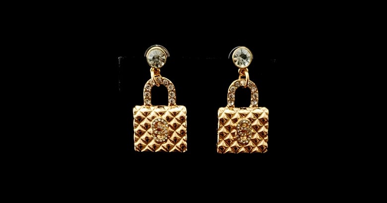 Image of Gold & Rhinestone Purse Pierced Earrings 