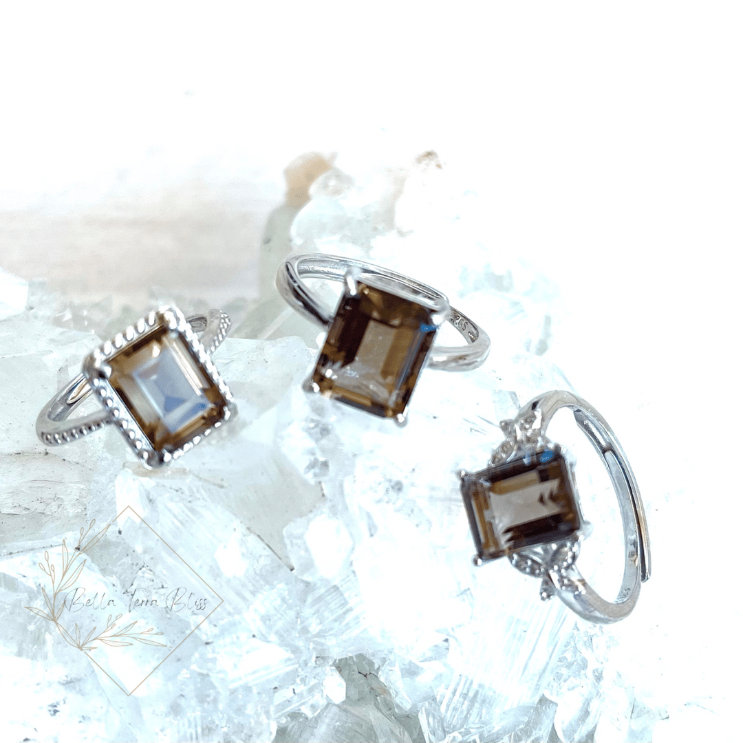 Emerald cut smoky quartz on sale ring