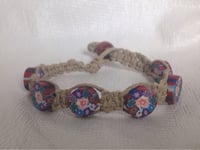 Image 1 of SALE - Polymer Clay Beaded Flower Hemp Bracelet