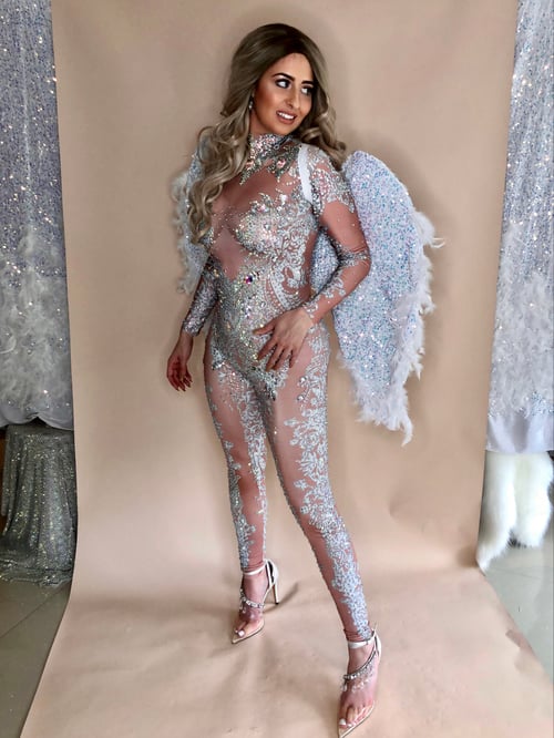 Image of Angel Iridescent Crystal Costume with Sequin Feather Wings