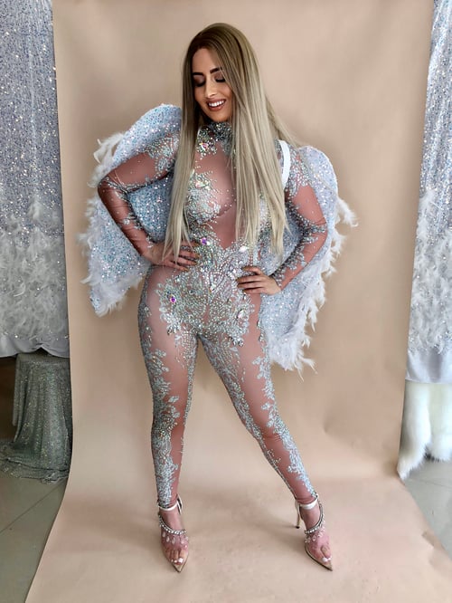 Image of Angel Iridescent Crystal Costume with Sequin Feather Wings