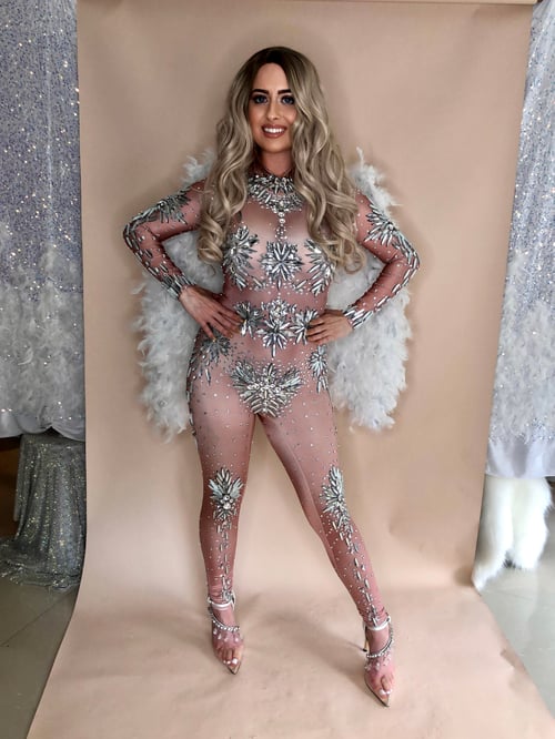 Image of Angel Rhinestone Crystal  Costume with Feather Wings