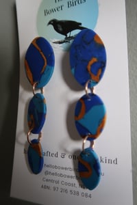 Image 3 of Blue Oval x 3 Drop Earrings - HM760