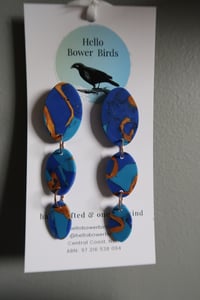 Image 4 of Blue Oval x 3 Drop Earrings - HM760