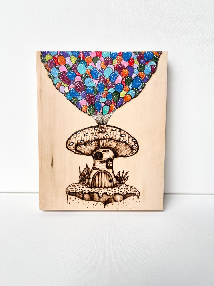 Image of Mushroom house Pyrography 