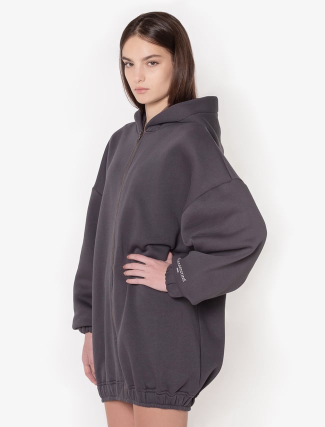 Hooded Sweatshirt with Zip- Dark Grey