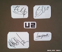 Image 3 of U2 autographs stickers vinyl Bono, The Edge, Adam Clayton,Larry Mullen Jr. Set 5