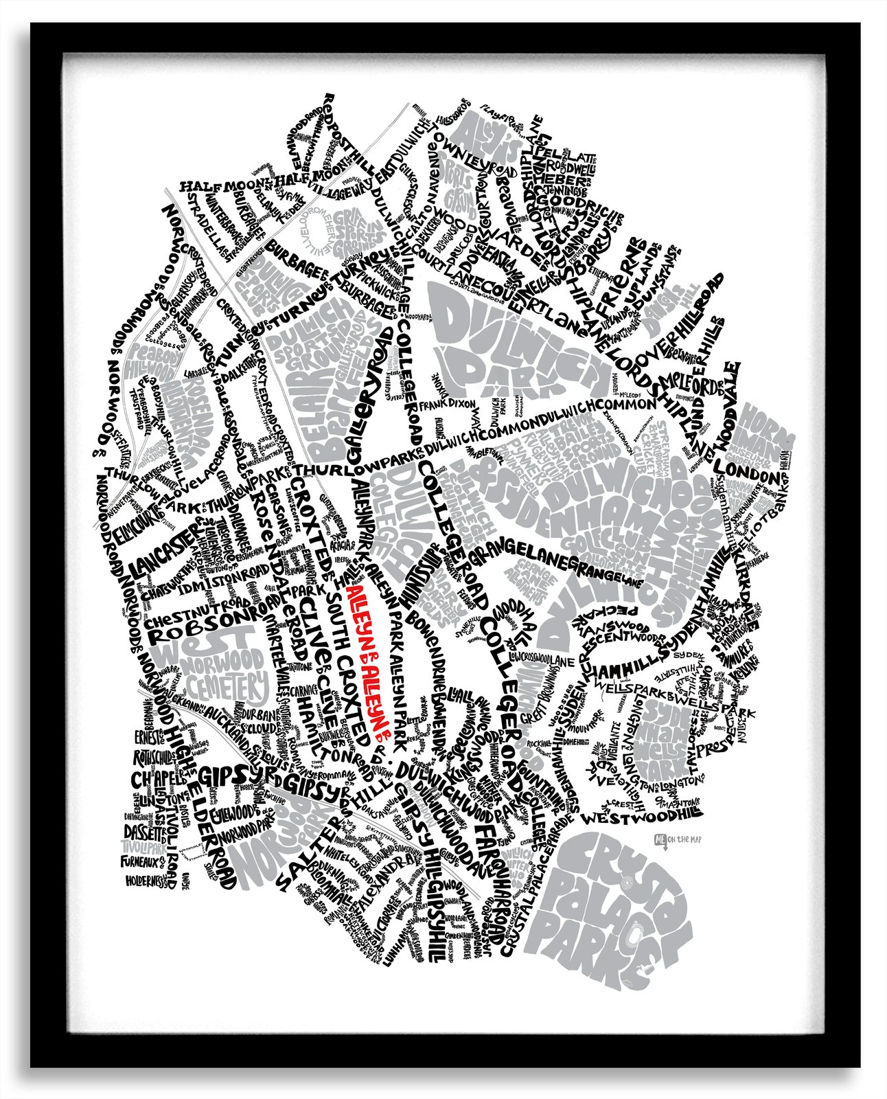 West Dulwich Dulwich Village London Type Map Me On The Map   West Dulwich Black Frame 