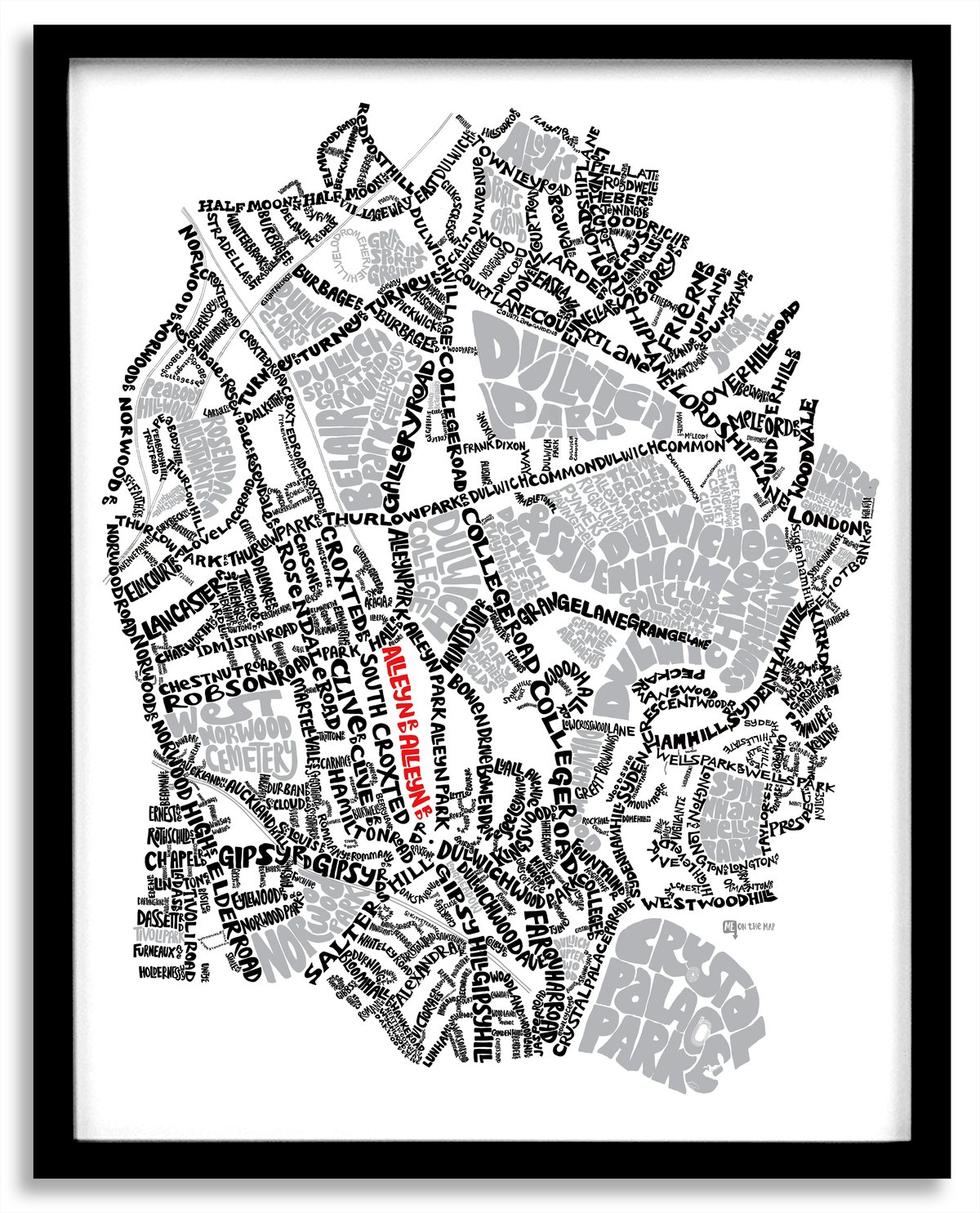 Image of West Dulwich & Dulwich Village London Type Map